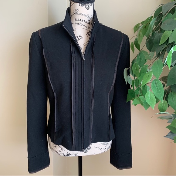 Marina Babini Italia Wool Zipper Blazer Black US Sz 10 - Picture 1 of 10